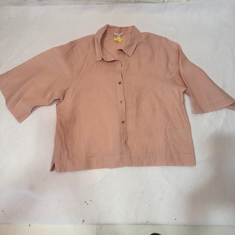 Eileen Fisher SZ M Peach Button Front Blouse